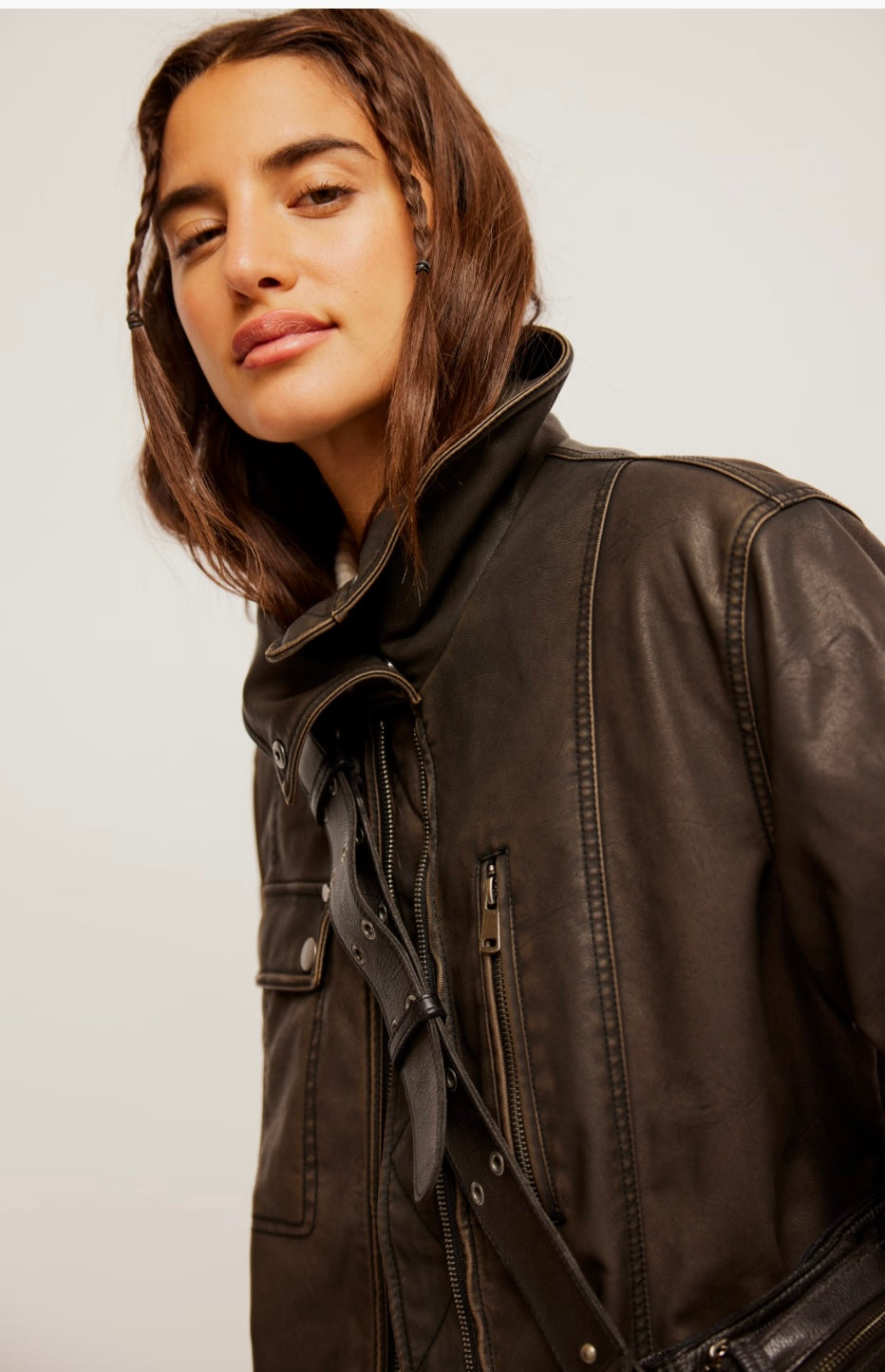 Free People We the Free Buckle Up Vegan Leather Jacket Estella Boutique